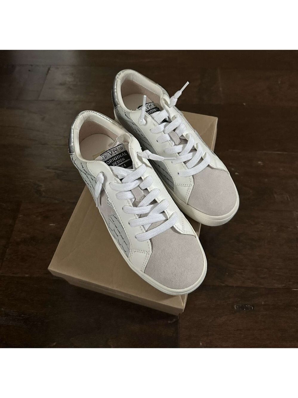 Vintage Havana-Edge Croc Embossed Leather Sneakers-size 7.5 Gray/white-Brand New - Picture 4 of 14